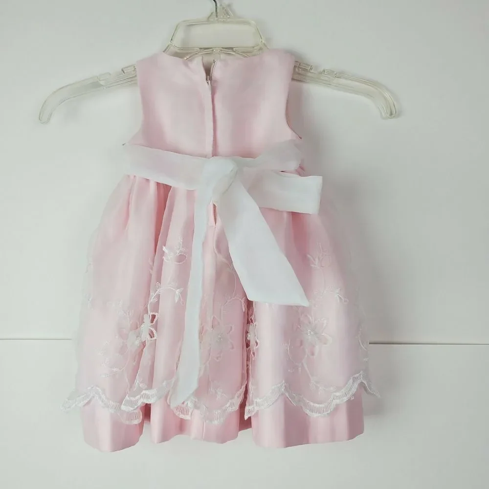 Cinderella Baby Girl Pink Lace Dress Size 18M Tulle Trim Pearl Flower Sleeveless